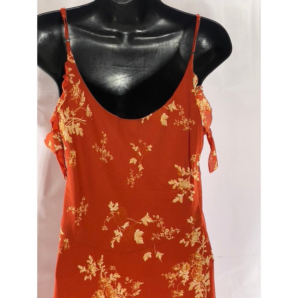 SIMPLE RETRO Women's Red Satin Floral Tall Strappy V-Neck Midi Dress SZ S - Picture 5 of 11